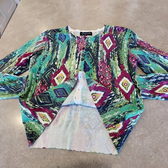 JONES NEW YORK Signature Multi-Colors Graphic Print L/S Button-Down Cardigan PM - Picture 10 of 14